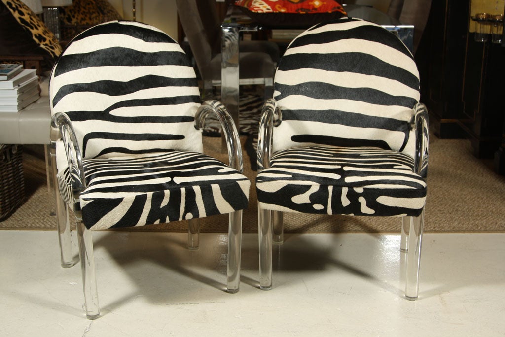 MID CENTURY VINTAGE LUCITE CHAIRS Faux Zebra